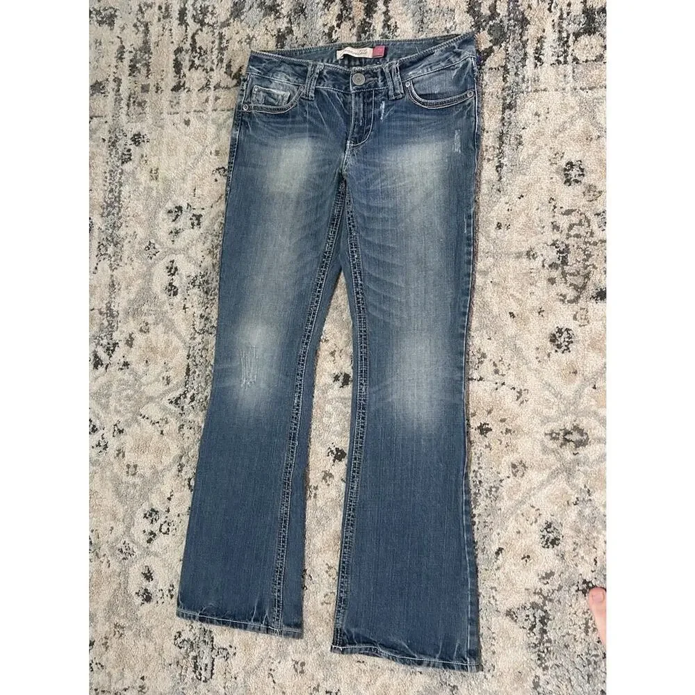 Aeropostale Hailey Skinny Flare Jeans Low Rise Womens 5/6 Y2K Stretch Blue Denim